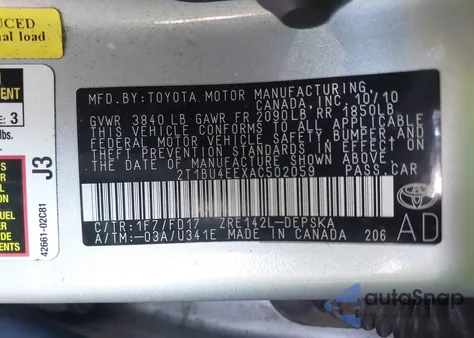 2010 Toyota Corolla S from USA, damaged, VIN 2T1BU4EEXAC502059
